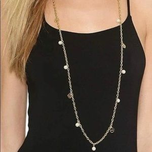 Tory Burch Pearl and Logo Charm Rosary Necklace